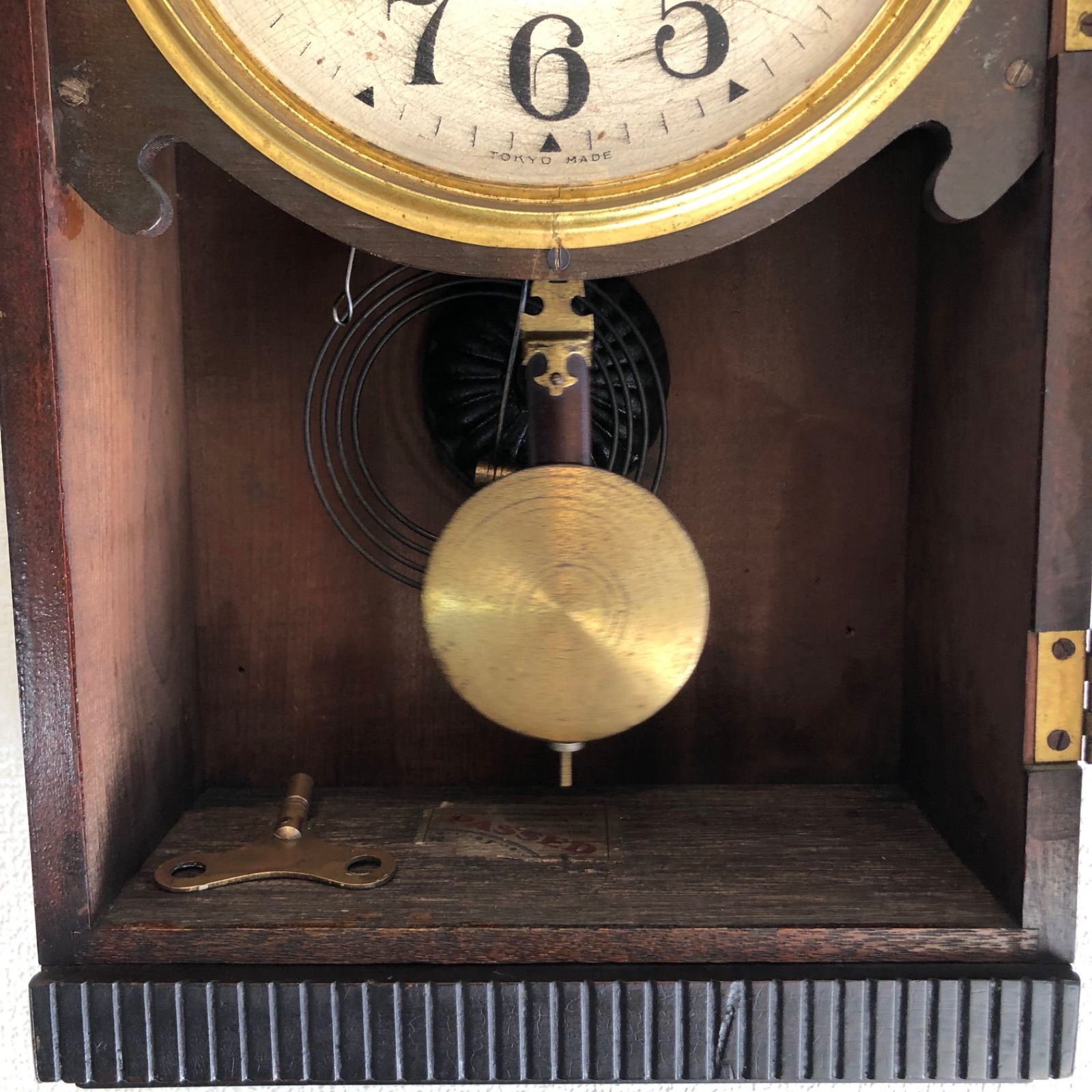 昭和初期 chikyuuma尾張時計 頭丸楔型モダンデザイン掛時計 OH済稼働品