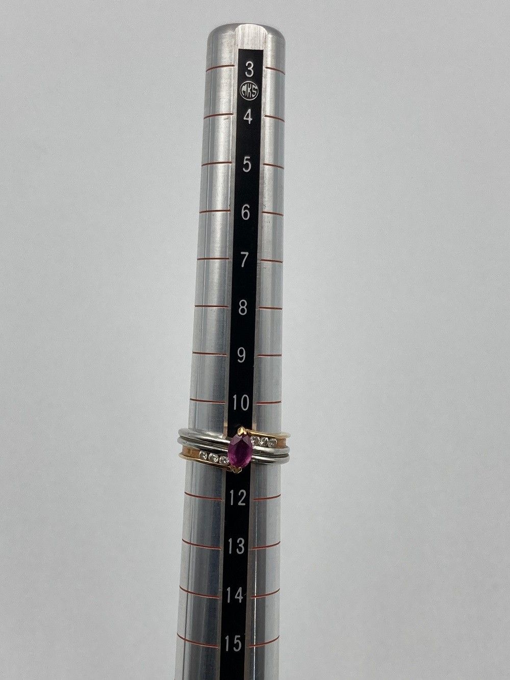 K18/Pt900 ダイヤ0.15ct 色石 リング 11号 金 プラチナ コンビ 中古 D4