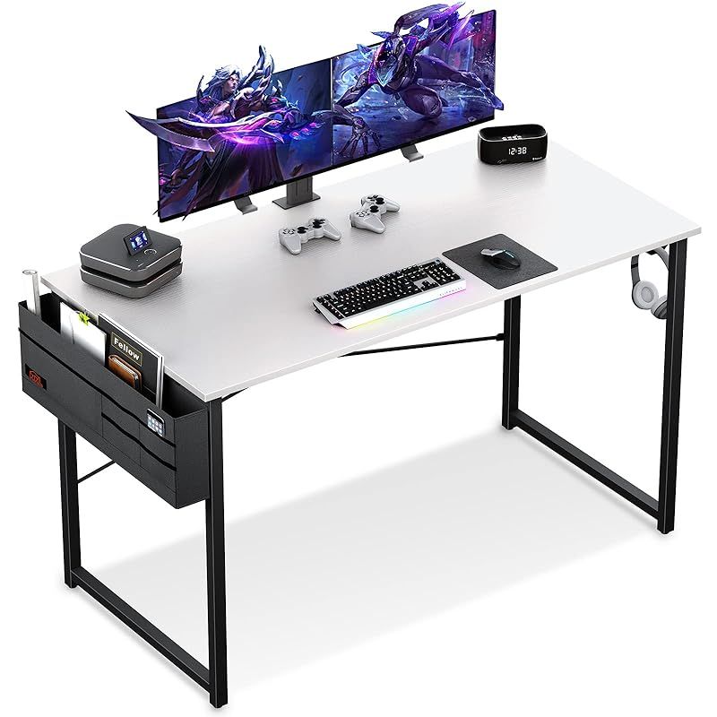 KKL ゲーミングデスク パソコンデスク 収納袋付き 幅120×奥行55cm 机 pcデスク 勉強机 フック付き ?子 ワークデスク オフィスデスク desk 仕事用 在宅ワーク シンプル 組立簡単 モニターアーム取