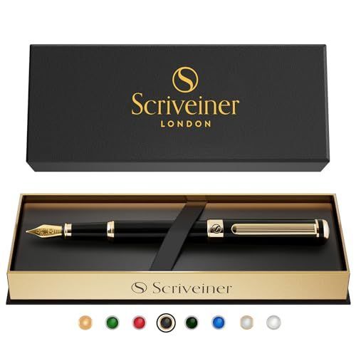 極細_黒と金 Scriveiner 最高級 プレミアム 万年筆（黒）魅力的な美
