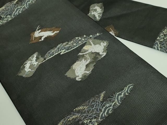 平和屋着物 上 夏物 九寸名古屋帯 鳥獣戯画 金銀糸 黒地 DZAA9459kh5