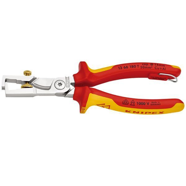 KNIPEX クニペックス 1000V絶縁カッティングストリッパー 落下防止 全長180mm 1366-180T