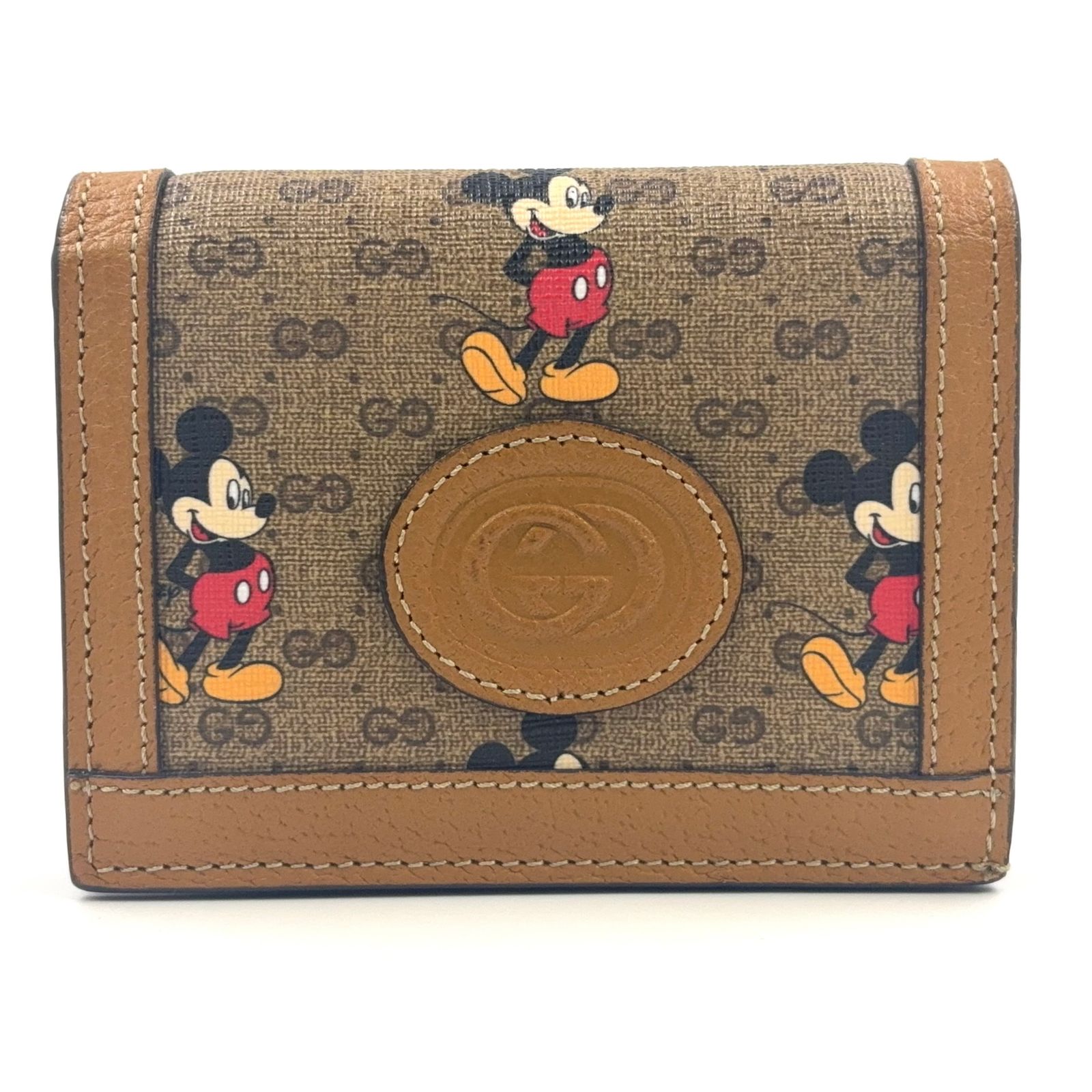 GUCCI GUCCI × Disney ミッキーマウス ミニGGスプリーム インターロッキングG 二つ折り財布 レザー×PVC ブラウン×マルチカラー 財布 ゴールド 602534