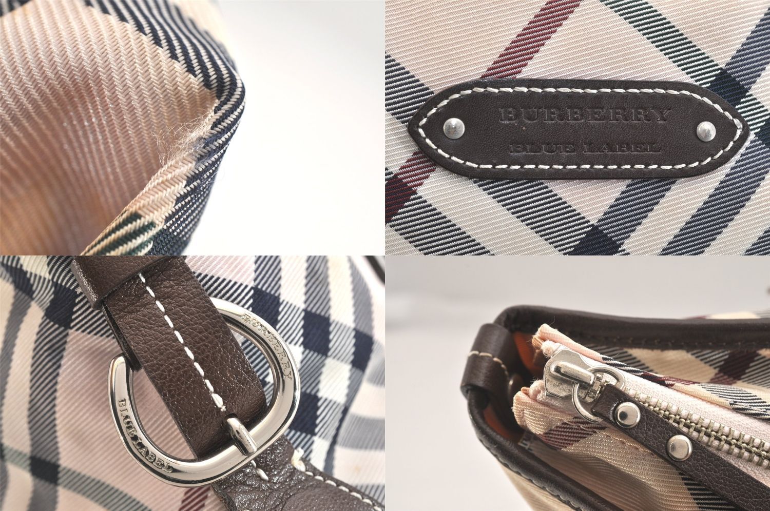 BURBERRY BLUE LABEL バーバリーブルーレーベル チェック柄 ショルダートートバッグ ナイロン レザー ピンク 2942N DECORATOM_COM_BR