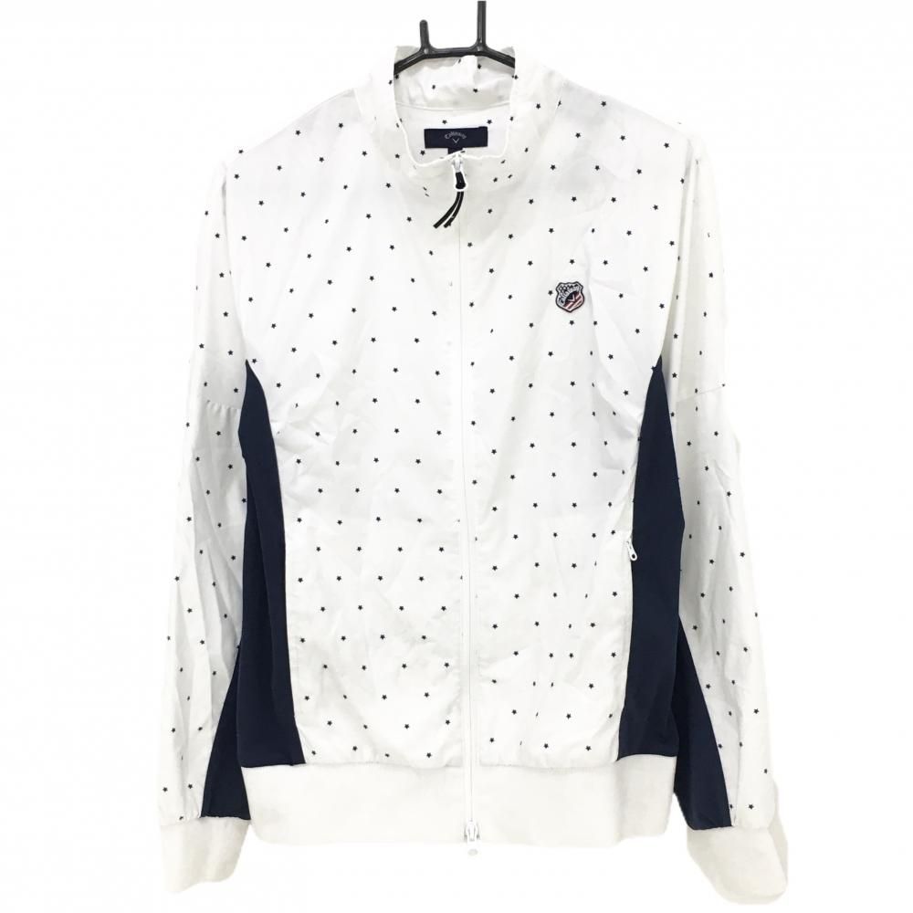 キャロウェイ ジャケットブルゾン 白×ネイビー 星柄 レディース LL ゴルフウェア Callaway