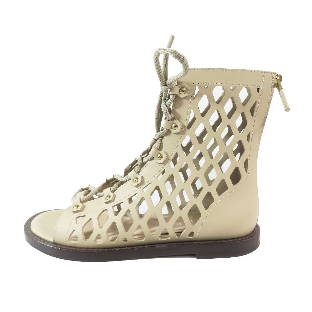 ♥ 21ss Christian Dior クリスチャンディオール D-Trap ブーツサンダル Dトラップ フラット レースアップ シューズ ベージュ 36.5 レディース 古着