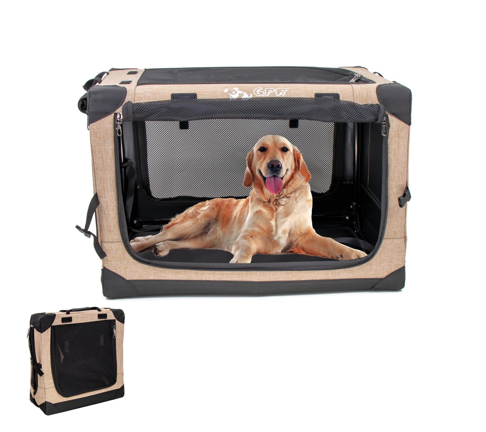 商品 GPR ペット用ソフトクレート ペットキャリー ペットハウス 猫犬兼用 折りたたみ式 洗濯 取り外し カーキ XL
