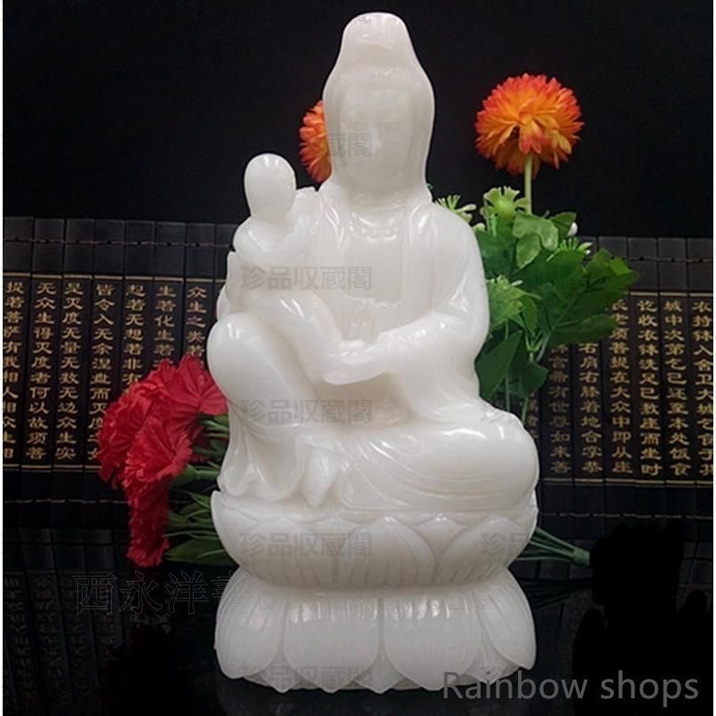 天然アフガニスタン白玉送子観音菩薩置物家庭工芸品玉観世音坐蓮供養 bcp80