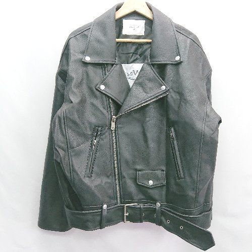 DRESS VOLUME ドレスボリューム フェイクレザー 重厚感 長袖 ライダースジャケット サイズF ブラック系 メンズ E  【1405140041408】