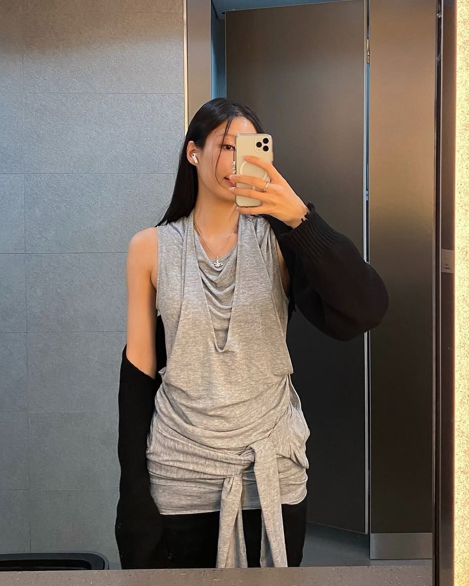 open yy Tシャツ 重ね着風 不規則 ファッション ベスト Tシャツ レディース グレー