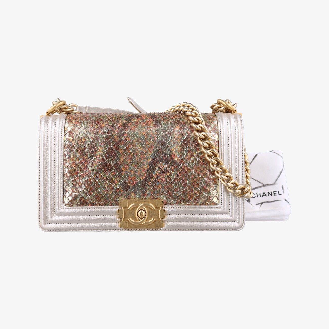 シャネルChanelボーイシャネルマルチカラーラムスキン×ヘビ革A6708623974838