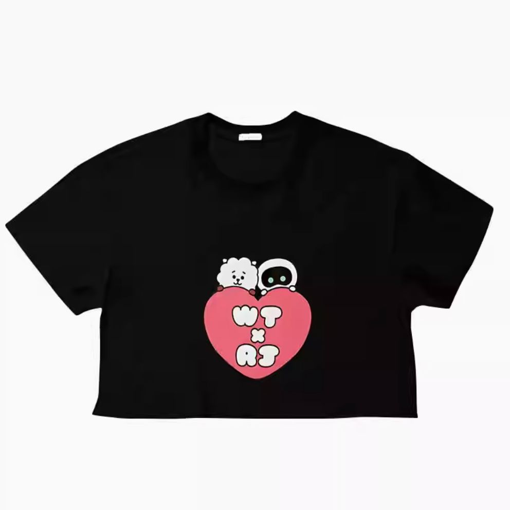 BTS JIN ジン ウットくん Wootteo×RJ Tシャツ ブラック ミニ丈