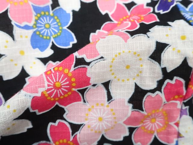 一輝堂】リサイクル着物 浴衣 綿紅梅 桜柄 身丈161.5cm 裄丈64cm