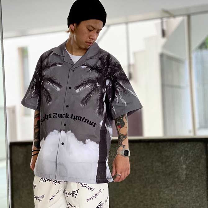 Mサイズ LEFLAH レフラー palm gate aloha shirt (BLACK) アロハシャツ 半袖シャツ