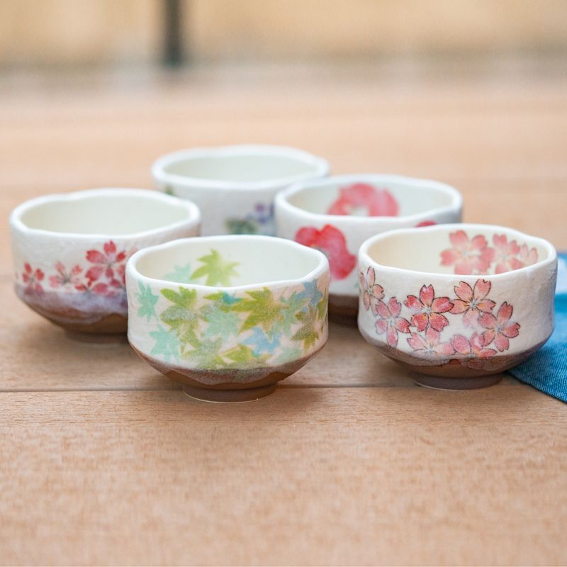 「新品3点セット」日本製美濃焼　ミニ抹茶碗 桜月うさぎ　あじさい　湯呑カフェ うつわ 器 おしゃれ かわいい食器　　贈り物ギフト