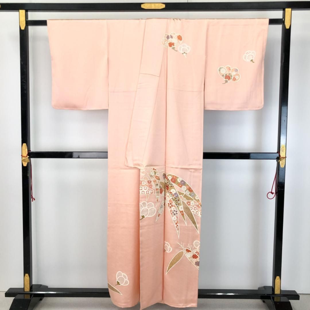 訪問着 松竹梅 色鮮やかな花模様 東雲色 金彩 しつけ糸 K-4566