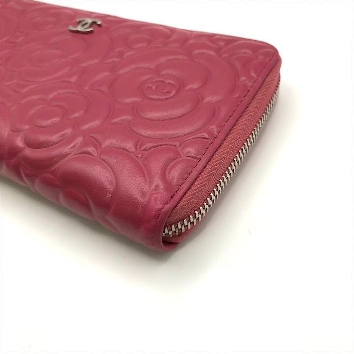 美品 CHANEL シャネル カメリア レザー ラウンド ファスナー