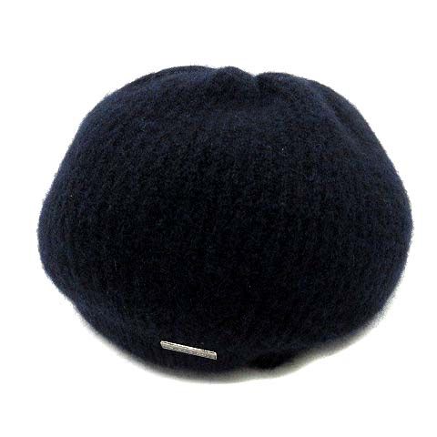 ニナリッチ NINA RICCI カシミヤ セーブル ベレー帽 ニット帽子 ロゴプレート ネイビー 紺 日本製