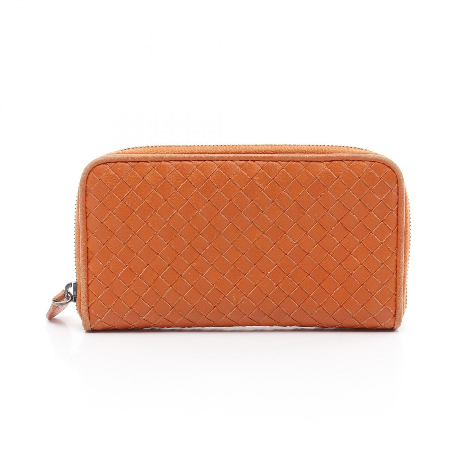 ボッテガヴェネタ BOTTEGA VENETA ラウンド長財布 イントレチャート オレンジ レザー ラウンドファスナー長財布 イントレチャート レディース Used B