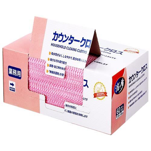 ピンク 60枚入 潔の夢 ダスター カウンタークロス 大判 繰り返し 吸水 速乾 家庭用 業務用 (ピンク 60枚入)