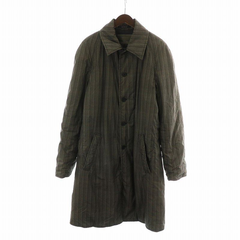 アルマーニ コレツィオーニ ARMANI COLLEZIONI ステン コート 中綿 ヘリンボーン ツイード柄 長袖 ロング 総裏地 ロゴ 52 XL グレー GY11 |MQ