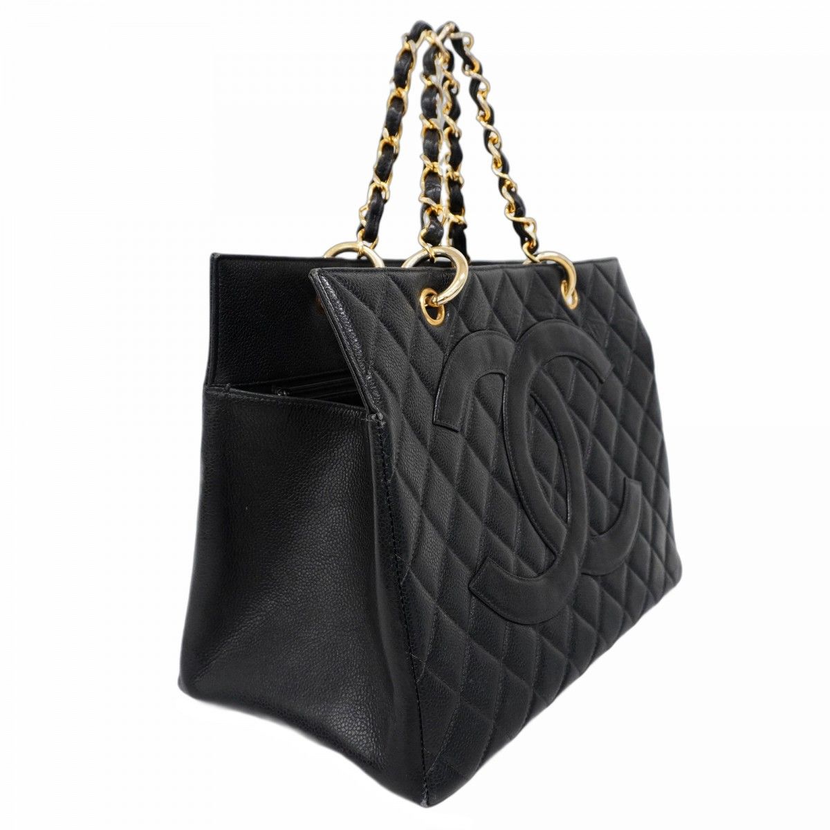 5mb1632-h シャネル ハンドバッグ マトラッセ チェーン キャビアスキン ブラック ゴールド金具 レディース