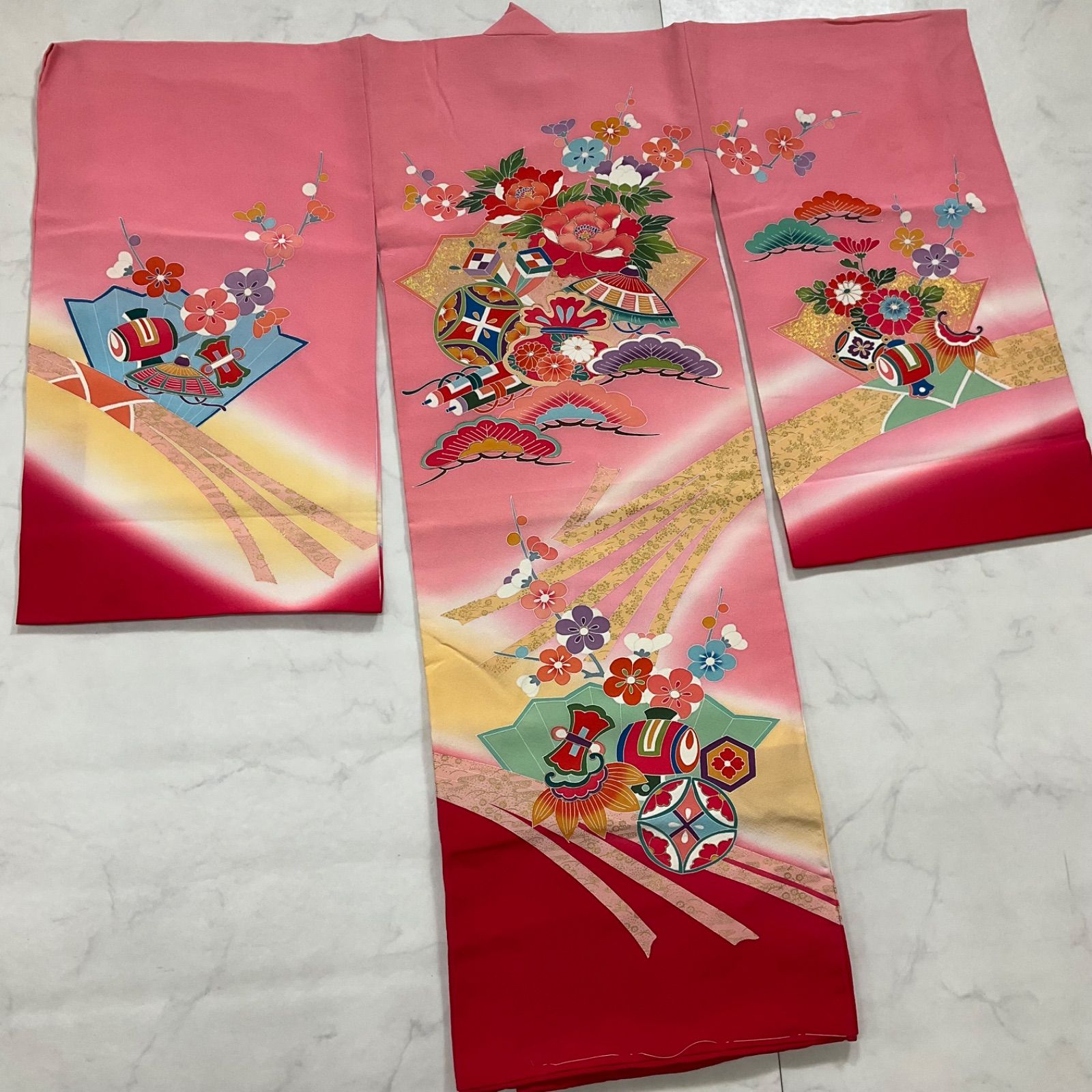 ◇kimono+one◇産着◇お宮参り◇子供着物◇仕付け糸付き◇正絹◇七五三