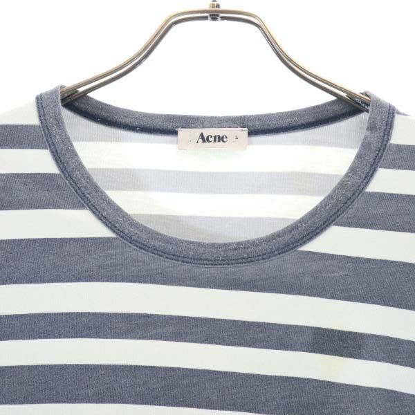 【中古】 アクネストゥディオズ ボーダー柄 長袖 Tシャツ L グレー×白 ACNE STUDIOS ロンT メンズ 【200826】 メール便可