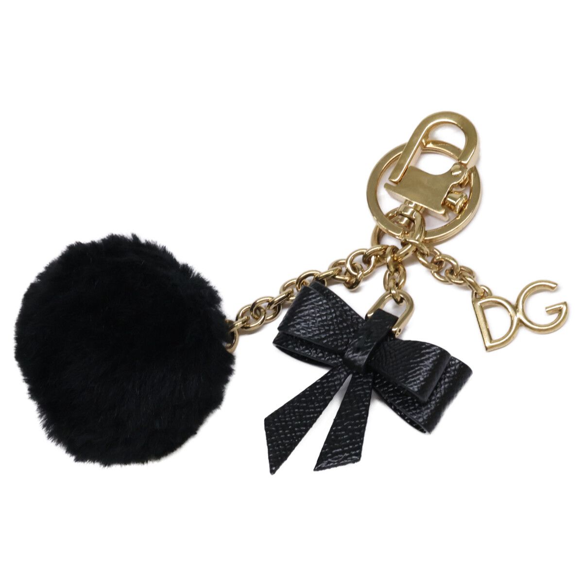 DOLCE-GABBANA ドルチェアンドガッバーナ DGロゴチャーム リボン エコファーポンポン