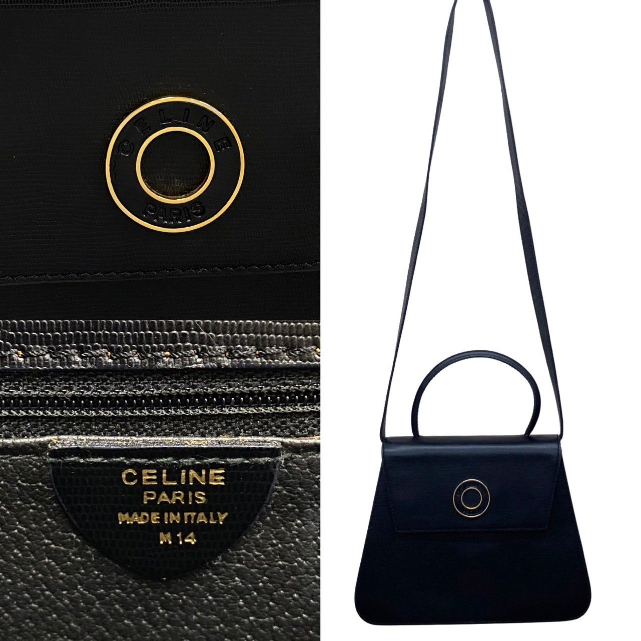 ほぼ未使用 CELINE セリーヌ ヴィンテージ サークル ロゴ 金具 レザー