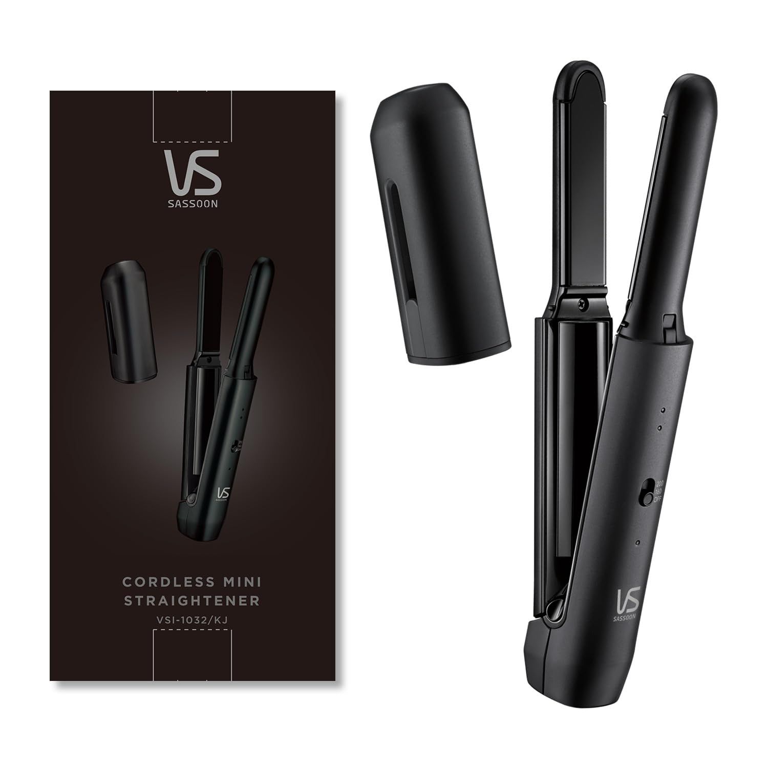 数量 USB 充電式 コードレス 機内持ち込み可 ミニ ヘアアイロン 前髪 持ち運び サスーン キャップ付き 海外対応 ヴィダル ブラック VSI-1032|KJ