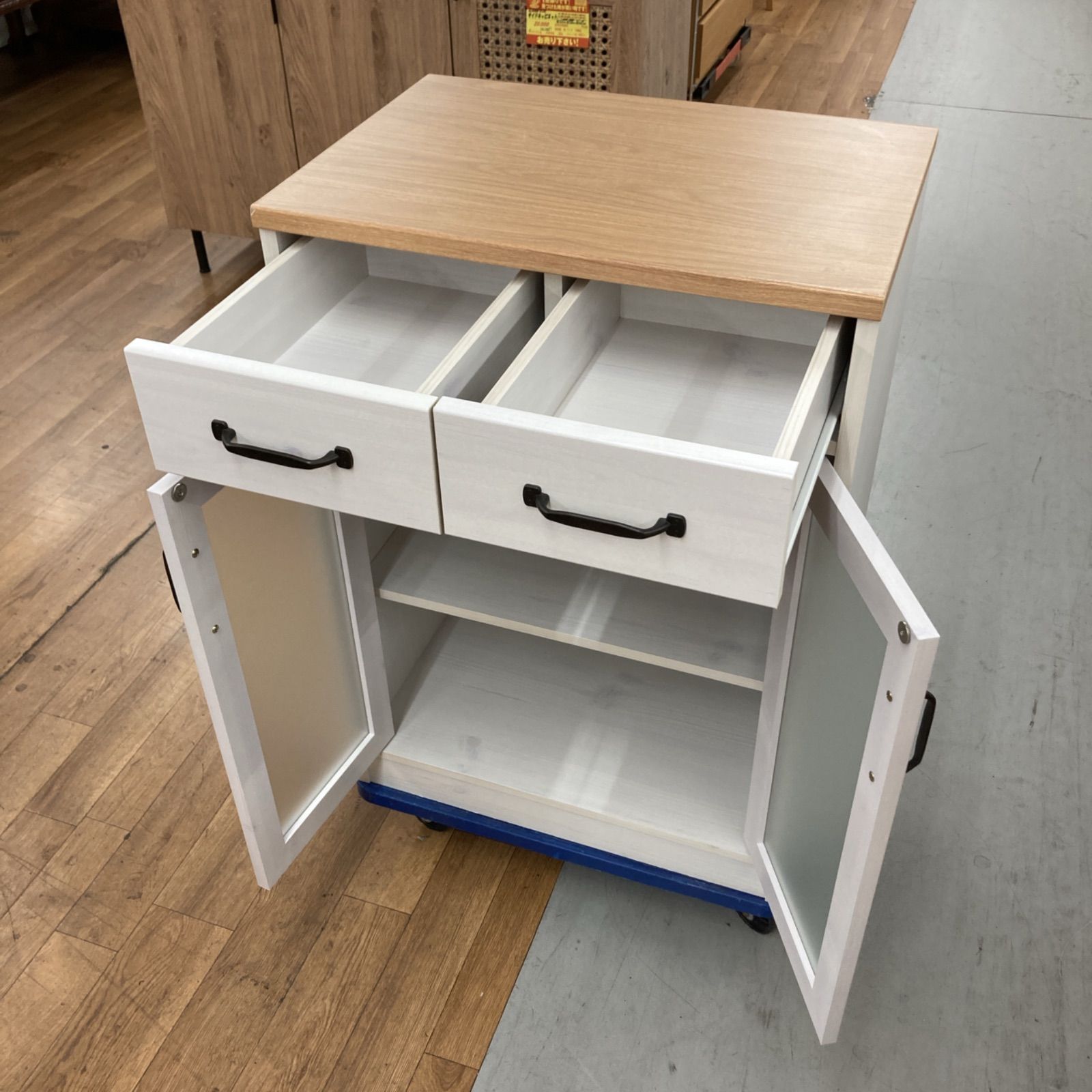 キッチン収納ラック キャビネット コンパクト ナチュラルホワイト 幅58cm