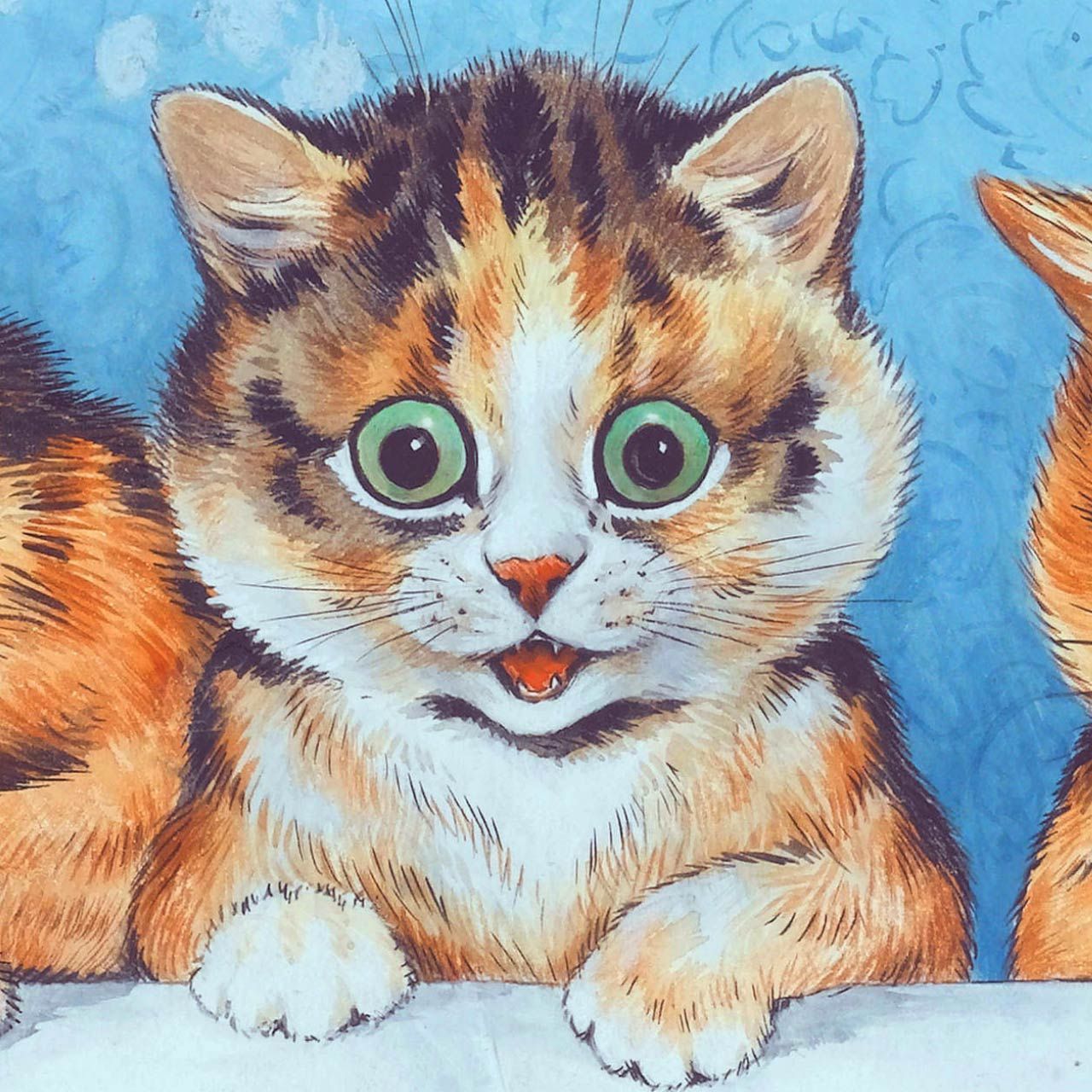 3匹のネコ 三毛猫 ルイス・ウェイン 半袖 Tシャツ ホワイト GILDAN 
