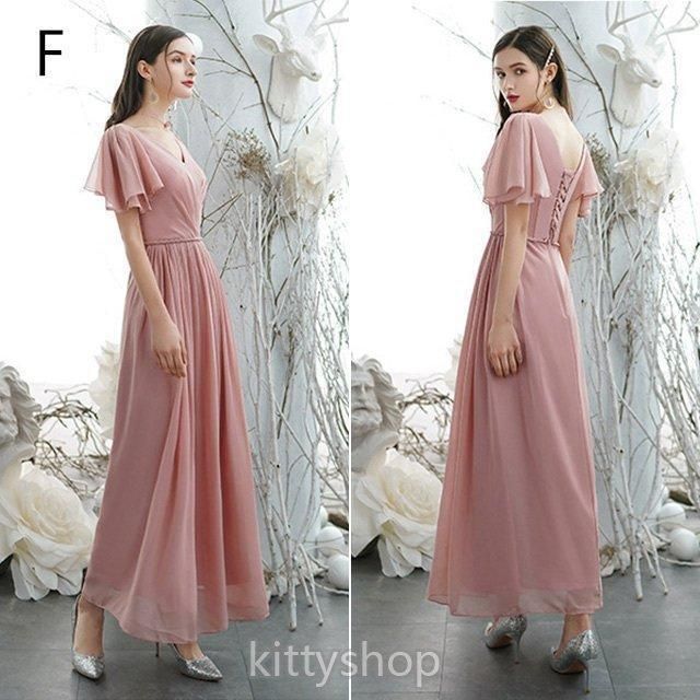 【DKNY】ピンクシフォンのワンショルダーロングドレス 送料無料】ブライズメイドドレス ピンク シフォン ドレス 結婚式