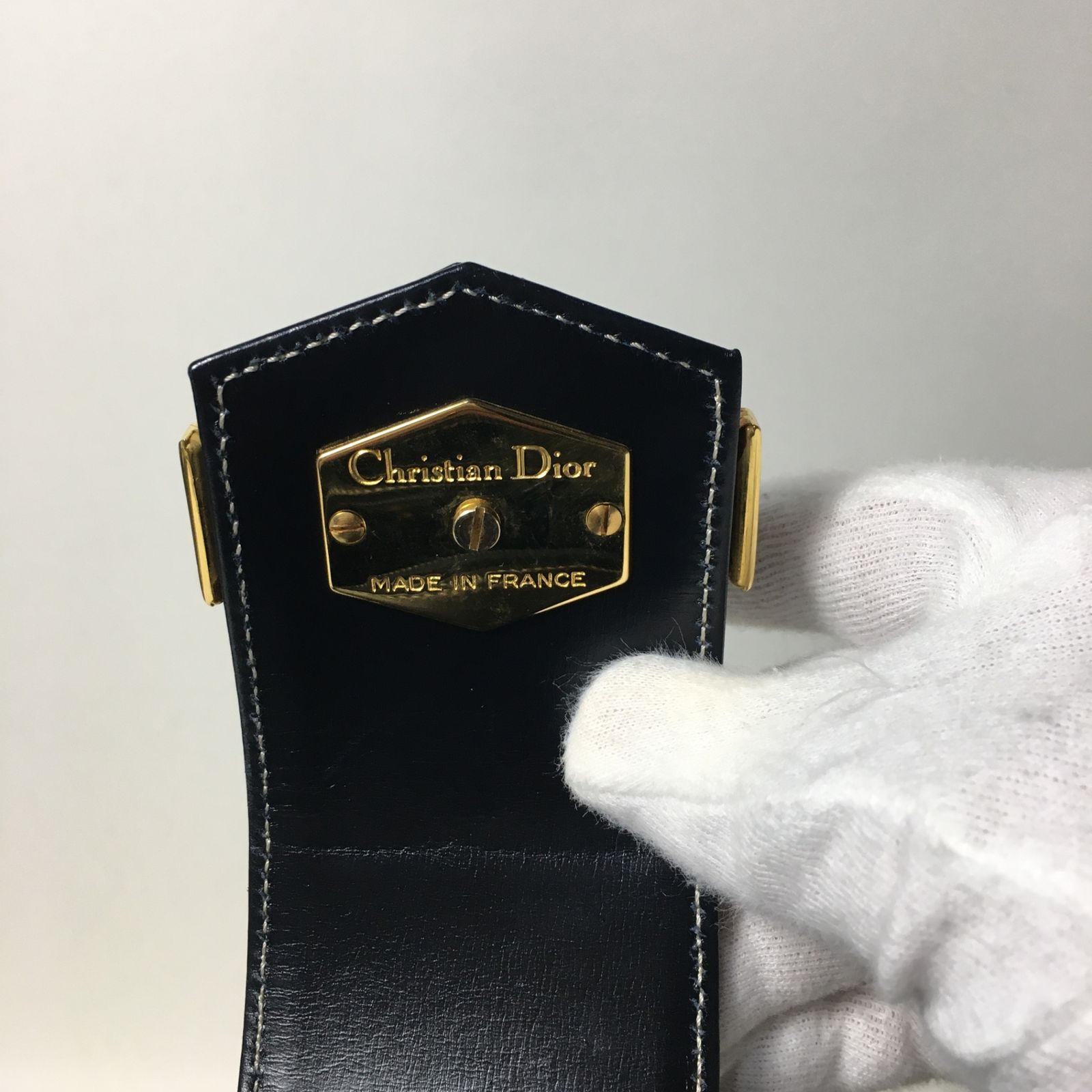 2507-17｜ディオール ショルダーバッグ レザー ネイビー CDロゴ