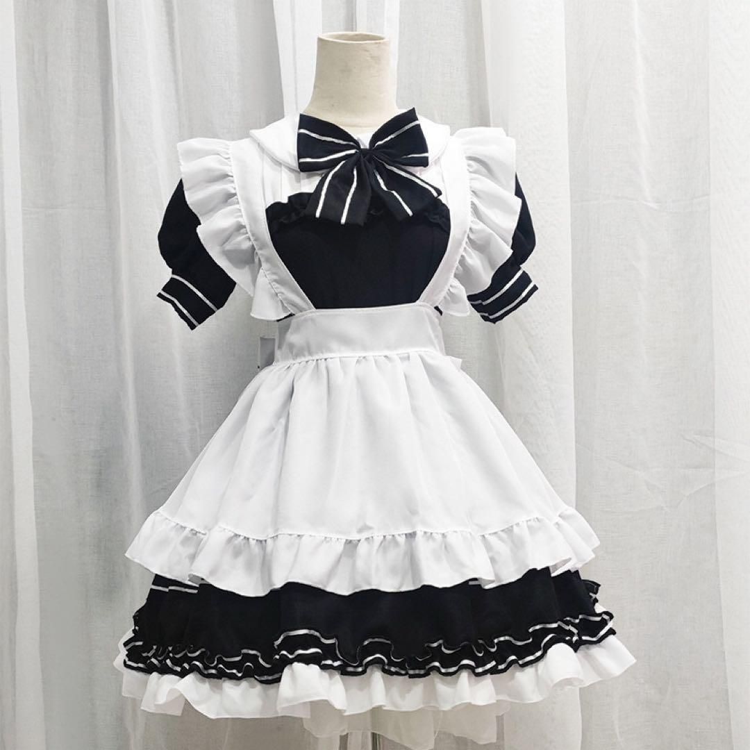 コスプレ メイド服 白と黒 フリル付き オシャレ Mサイズ C1