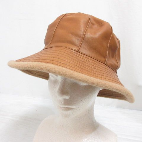 エルメス HERMES MOTSCH pour HERMES ラムレザー バケット ハット 帽子 57 キャメル 羊皮 つば裏ウール 裏地付き フランス製