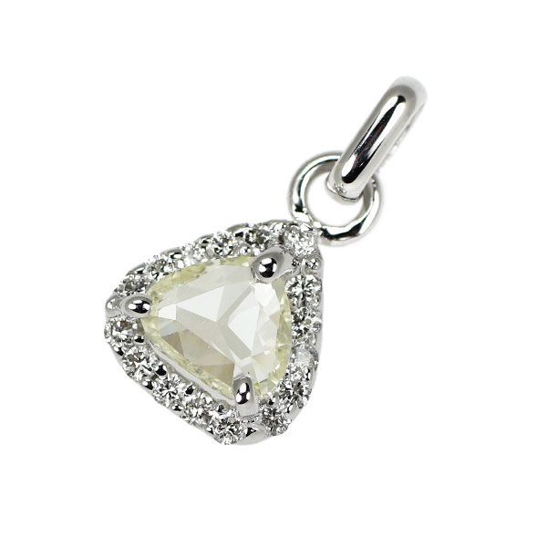 新品 K18WG/Pt900 ペアシェイプローズカットダイヤモンド ペンダント