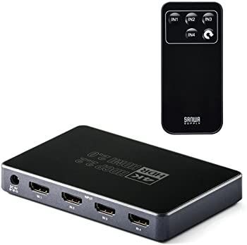 【中古】サンワダイレクト HDMI切替器 4K 60Hz 4入力1出力 HDR HDCP2.2 リモコン付 PS4 PRO/Xbox One 対応 アナログ音声出力対応 400-SW029