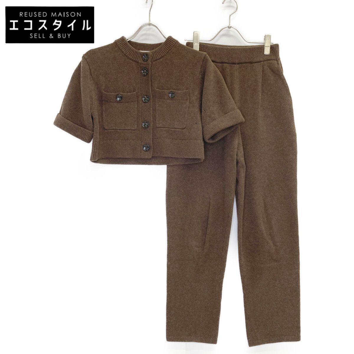 CLANE クラネ 17112-5012 24AW ﾌﾞﾗｳﾝ HALF SLEEVE KNIT TOPS - PANTS SET ﾆｯﾄｾｯﾄｱｯﾌﾟ 0