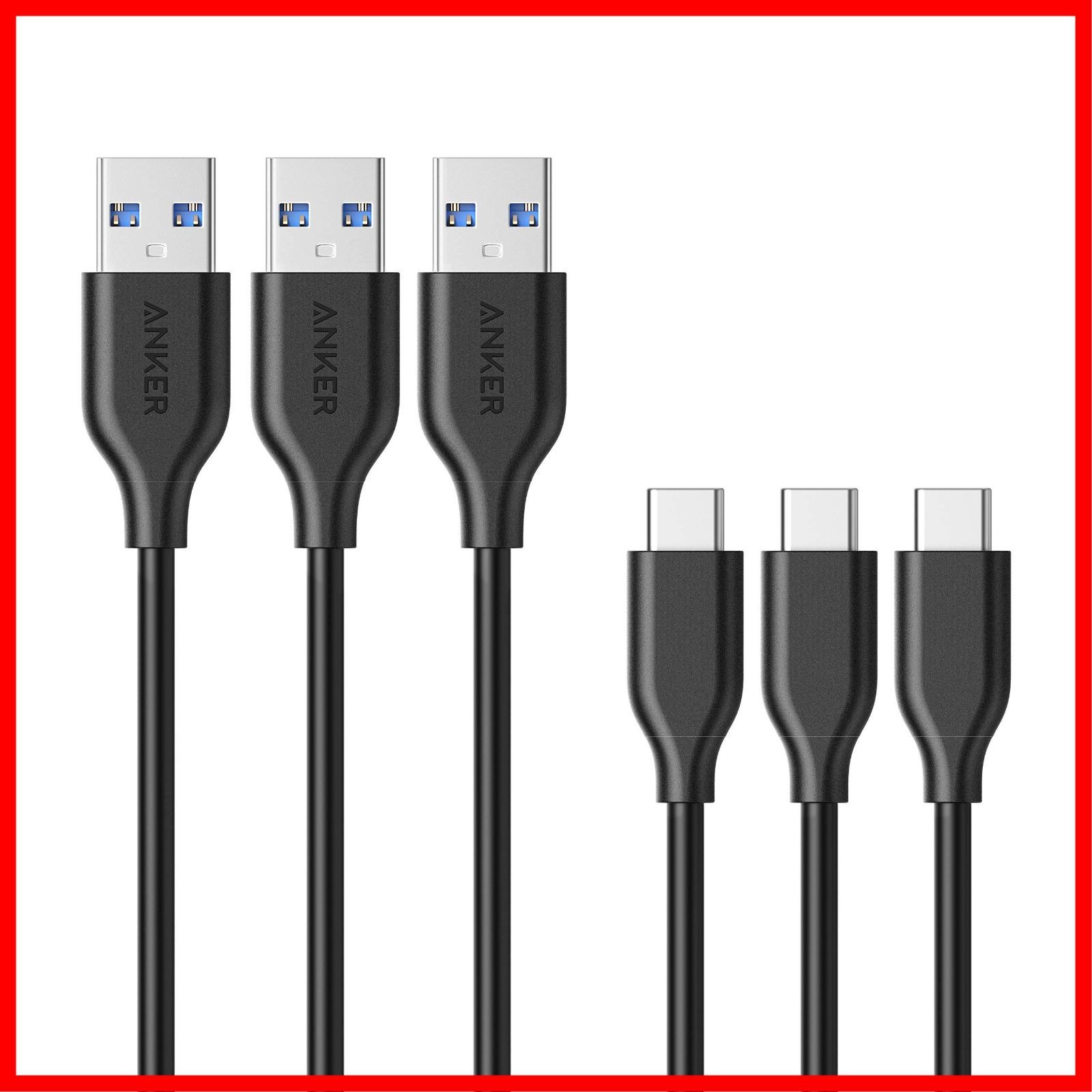 【特価商品】USB-C u0026 USB-A PowerLine 3.0 ケーブル (0.9m ケーブル × 3本セット) C Xperia/Galaxy/LG/iPad Pro/Air MacBook Type その他 Android 等 USB USB-C機器対