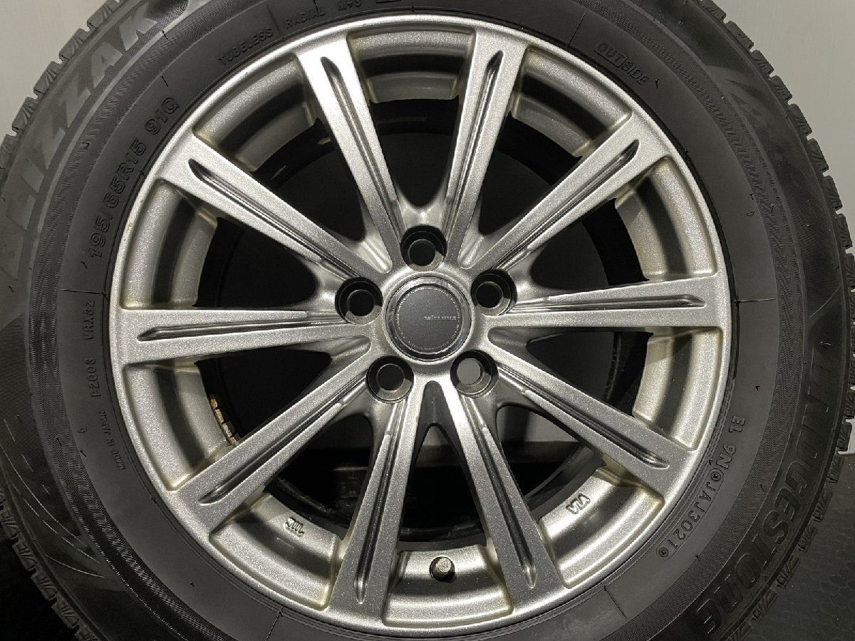 【BS BLIZZAK VRX3 195/65R15】スタッドレス【MiLLOUS 15インチ 6.5J5HPCD100+40】トヨタ純正ナット必須 21年製 50プリウス等　(MTF753)