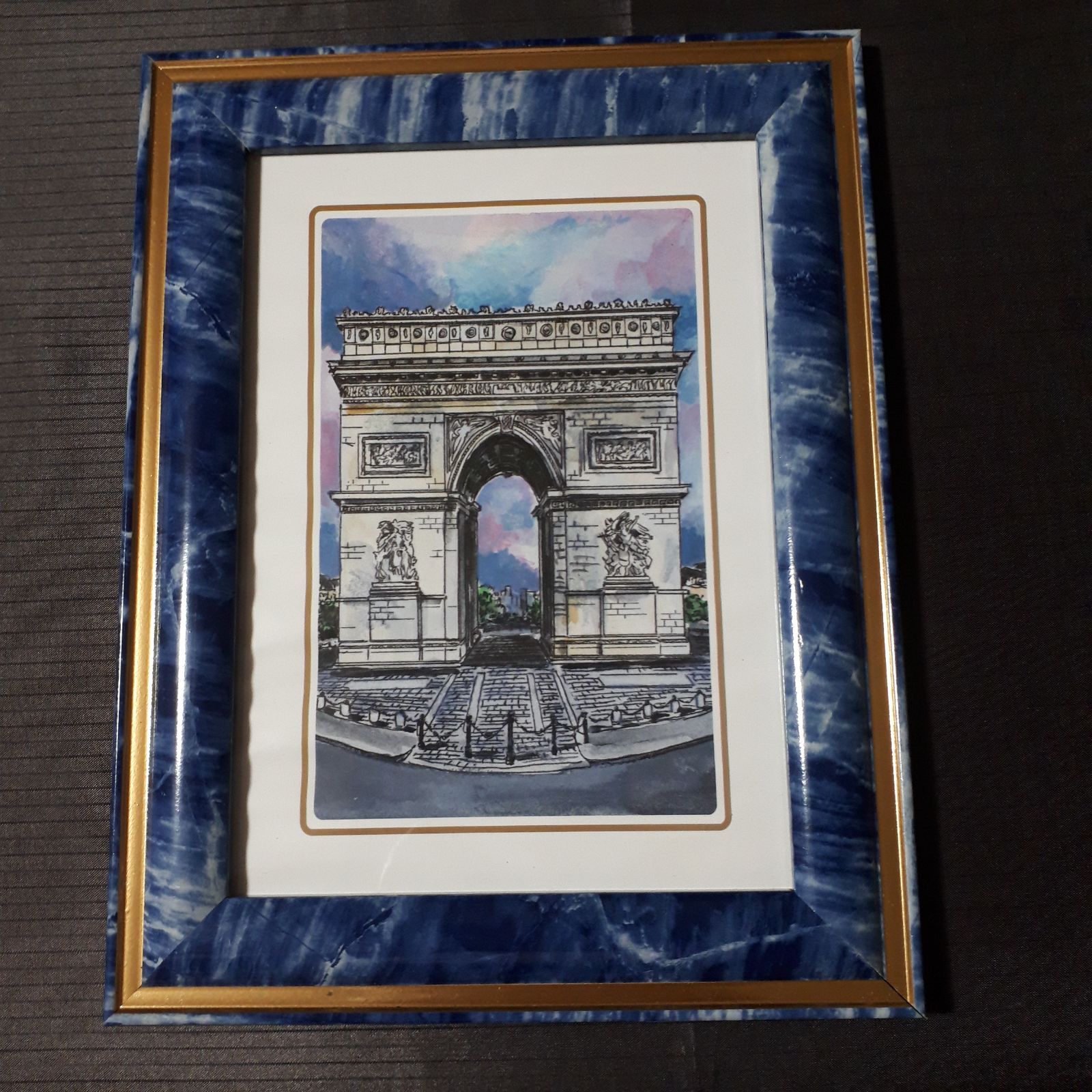 手書き油絵 パリの風景 凱旋門 額付 絵画 インテリア 額入り絵画 凱旋門 フランス パリ 風景画 美術品 インテリア