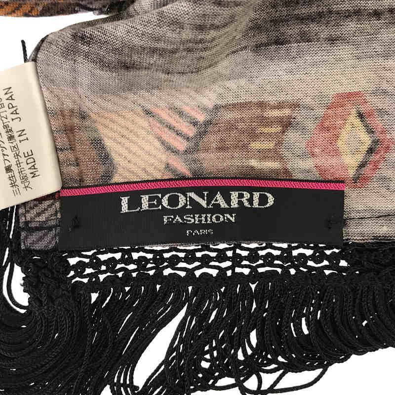 【美品】  LEONARD / レオナール | シルク混 総柄 フリンジ 大判ストール | マルチカラー LEONARD ⁄ レオナール | シルク混 総柄 フリンジ 大判ストール