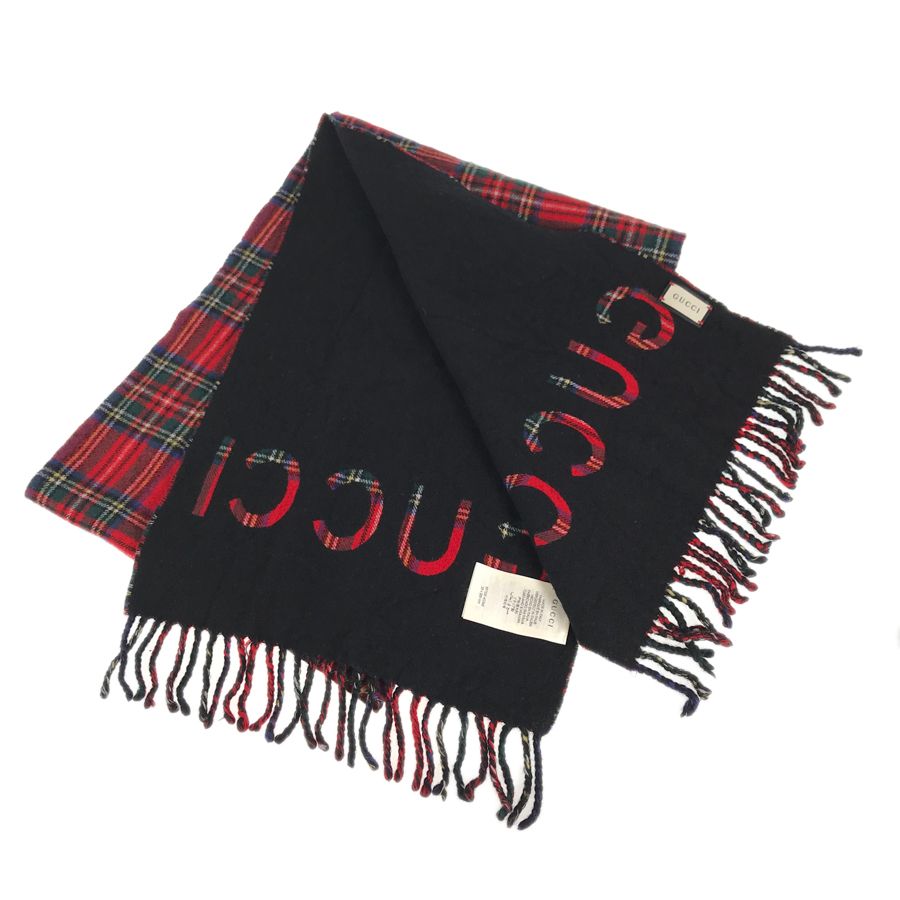 グッチ GUCCI チェック 柄 597530 レッド ブラック グリーン ウール  