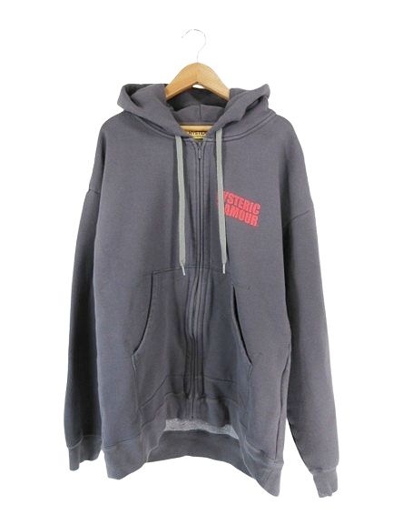 ヒステリックグラマー HYSTERIC GLAMOUR パーカー ジップアップ 長袖 プリント ロゴ 裏起毛 サイズF グレー QQQ