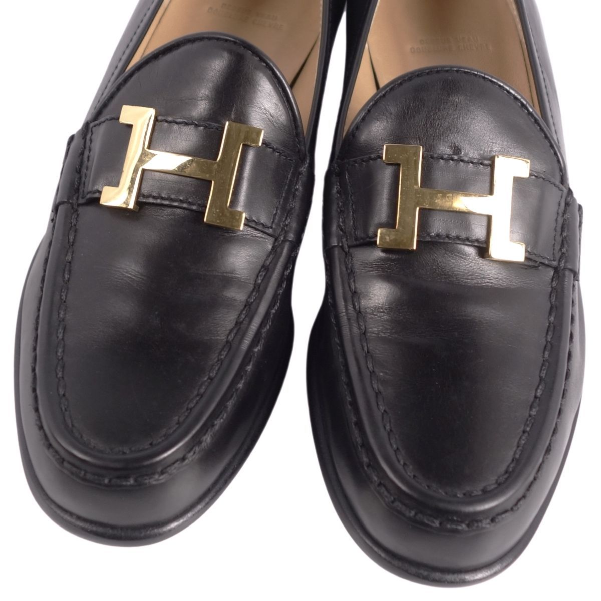 未使用 エルメス HERMES ローファー モカシン Hロゴ コン
