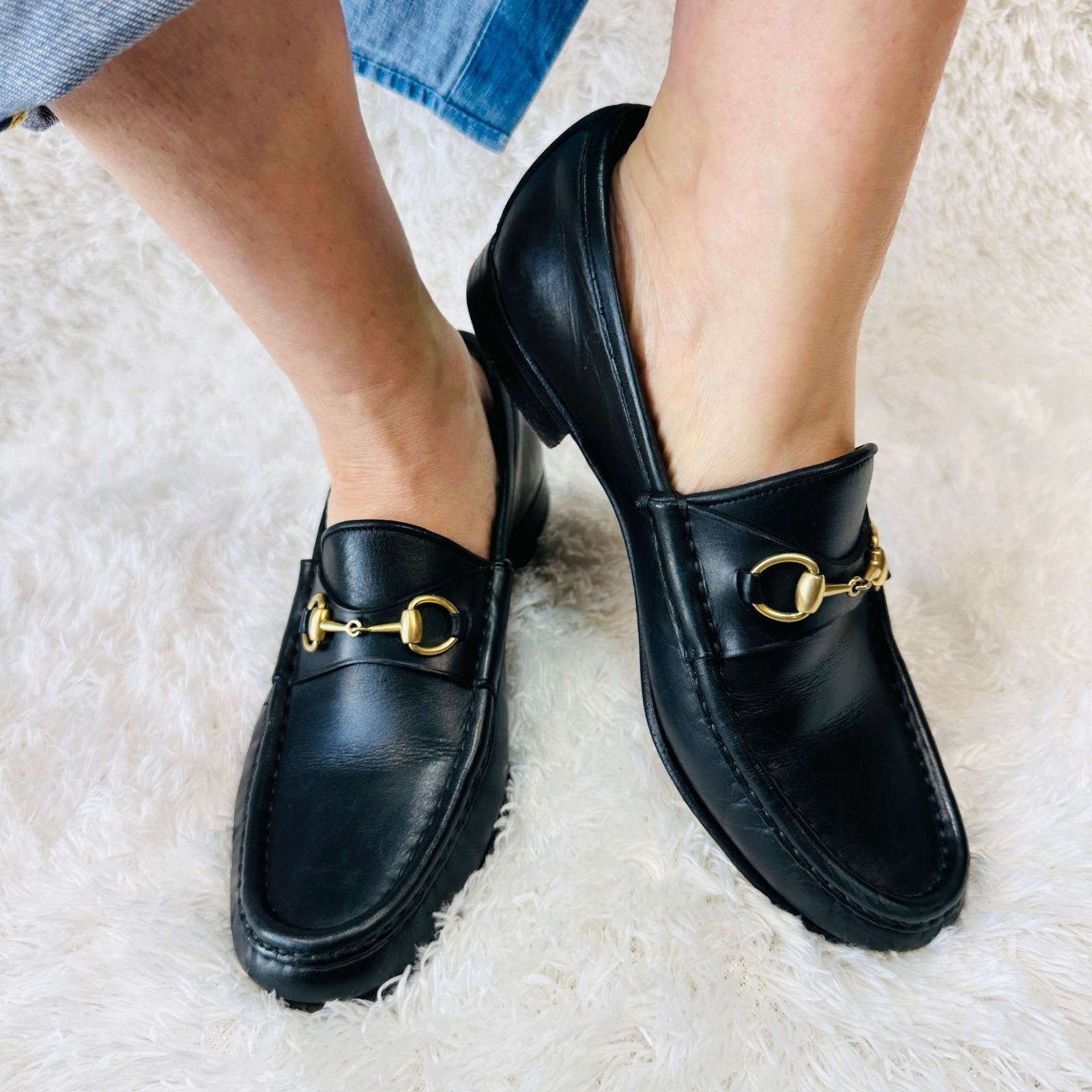 【送料無料/新品】 靴 グッチ A21】GUCCI ローファー C 1/2 サイズ37 馬具飾り 黒 靴