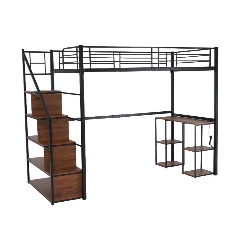 ブラック】システムベット ロフトベッド シングル コンセント付き 収納