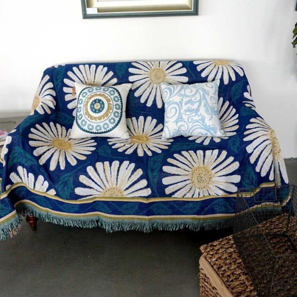 マルチ ブランケット 両面ジャカード織 花柄 タオルケット 大判 ひざ掛け デイジー おしゃれ リバーシブル ソファ カバー プレゼント